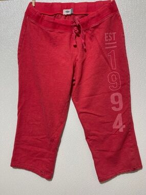 Old Navy Red Cropped Sweatpants with Side Graphic FLAW